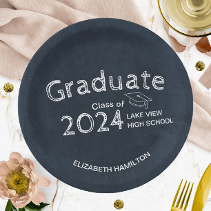 Chalkboard High School Photo Graduation Party Paper Plate