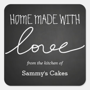 Chalkboard Home Made With Love Typography Square Sticker
