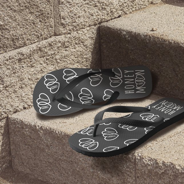 Chalkboard Honeymoon Heart Monogram Black Jandals (Creator Uploaded)