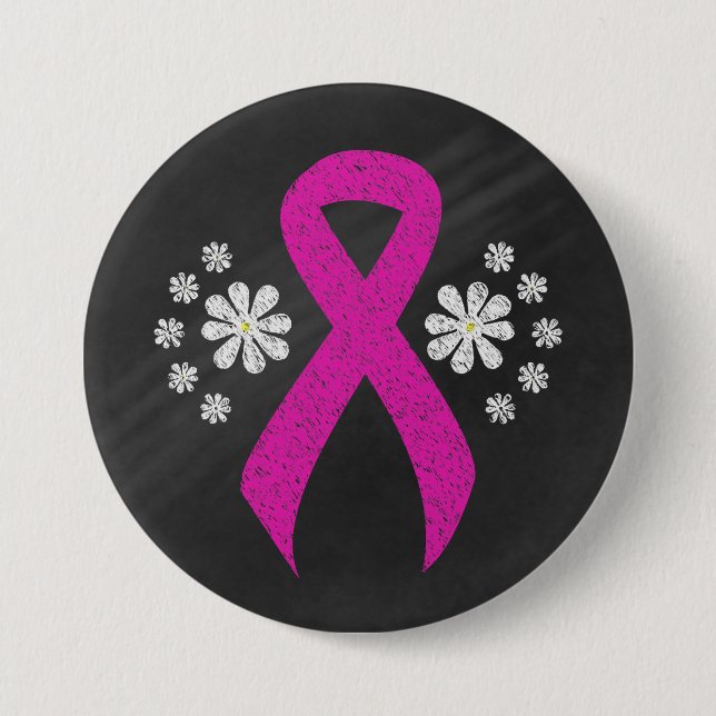 Chalkboard Hot Pink Awareness Ribbon Button (Front)