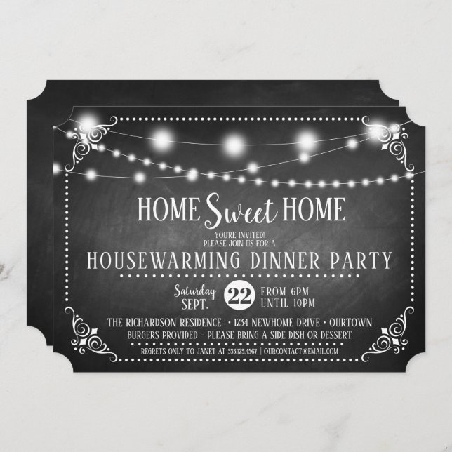Chalkboard Housewarming Dinner Party Invitation (Front/Back)