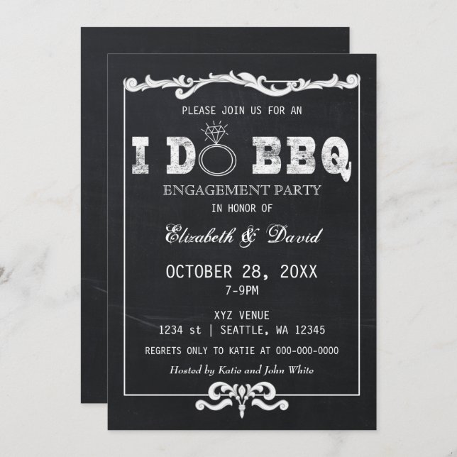 chalkboard i do bbq engagemnet party invitations (Front/Back)