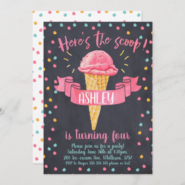 Chalkboard Ice-cream Birthday Invitation (Front/Back)