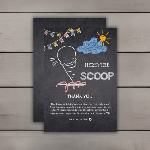 Chalkboard Ice Cream Scoop Drawing Baby Shower Thank You Card
