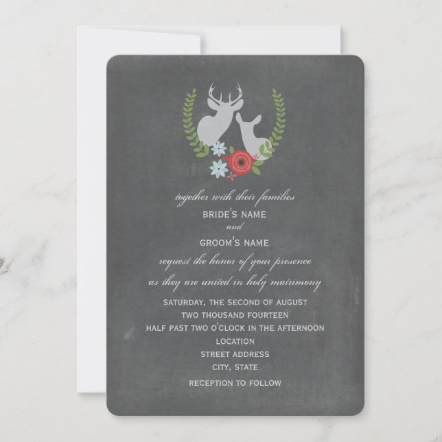 Chalkboard Inspired Deer Wedding Invitation (Front)