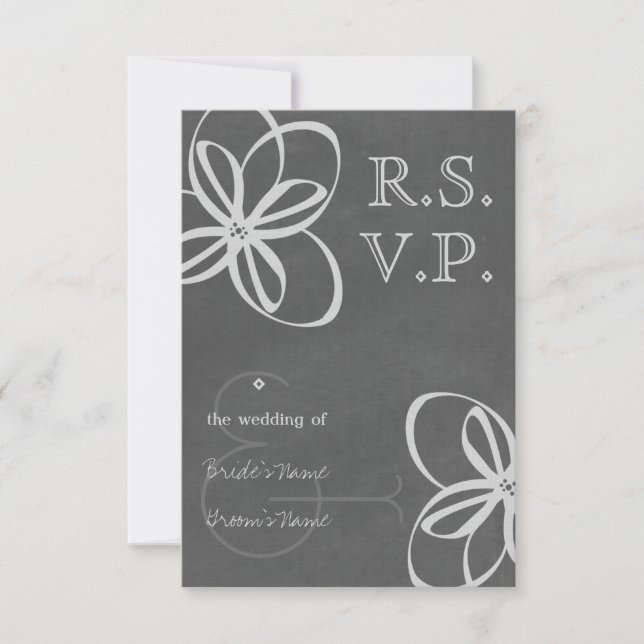 Chalkboard Inspired Floral Modern Wedding RSVP (Front)