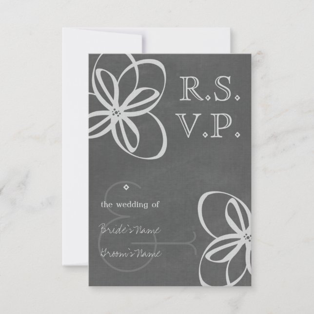 Chalkboard Inspired Floral Modern Wedding RSVP Card (Front)