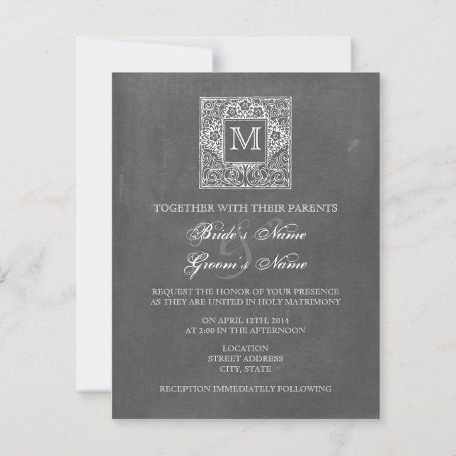 Chalkboard Inspired Monogram Wedding Invite (Front)