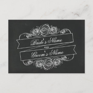 Chalkboard Inspired Rose Banner Wedding RSVP Card