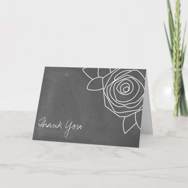 Chalkboard Inspired Rose Thank You Card (Front)