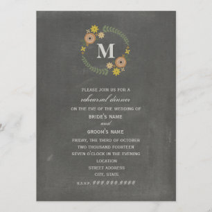 Chalkboard Inspired Wreath Monogram Fall Rehearsal Invitation