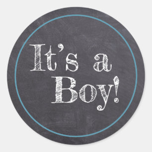 Chalkboard It's a Boy! Baby Announcement Classic Round Sticker