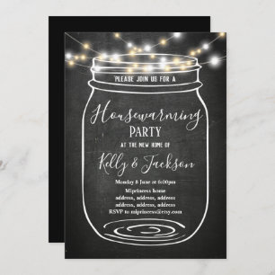 chalkboard, jar, housewarming party invitation