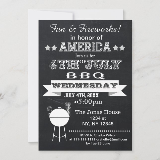 Chalkboard July 4th BBQ Holiday party Invitation (Front)