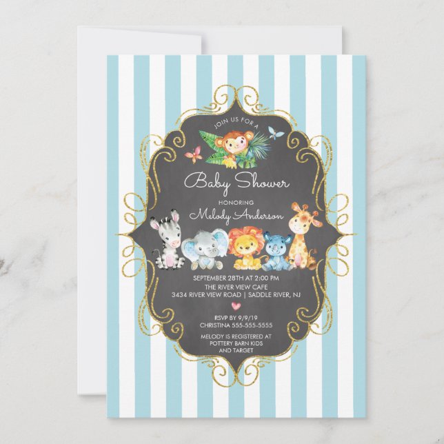 Chalkboard Jungle Animals Boys Baby Shower Invitation (Front)