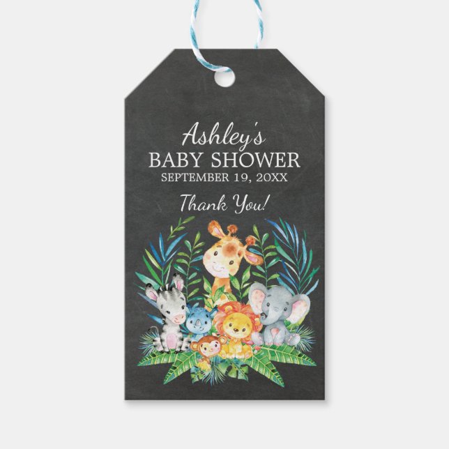 Chalkboard Jungle Baby Shower Favour Gift Tag (Front)