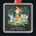 Chalkboard Jungle Baby's First Christmas Ornament<br><div class="desc">Cute safari animals for a baby boys or girls first Christmas. Our cute jungle scene features a giraffe,  monkey,  elephant,  zebra,  hippo & lion. Matching items available in our shop.</div>