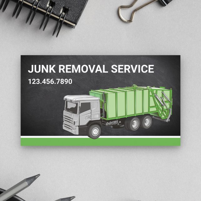 Chalkboard Junk Removal Service Garbage Truck Business Card (Creator Uploaded)