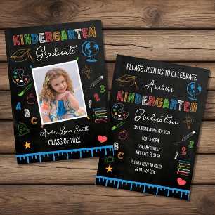 Chalkboard Kindergarten Graduation Photo Invitation