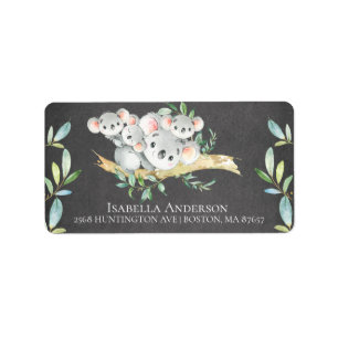 Chalkboard Koala Bear Triplets  Baby Boy Shower Label