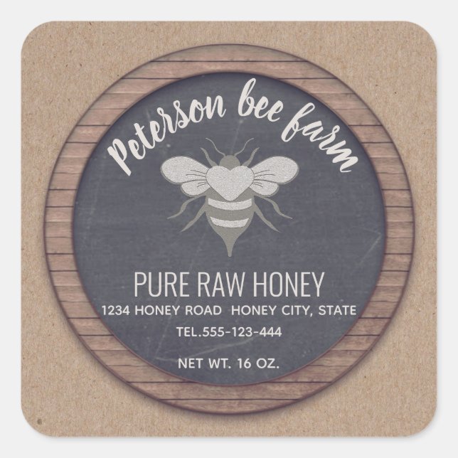 Chalkboard Kraft honeybee honey jar Square Sticker (Front)