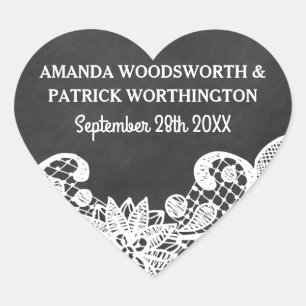 Chalkboard + Lace Country Rustic Wedding Favours Heart Sticker