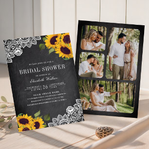 Chalkboard Lace Sunflower Photo Bridal Shower Invitation