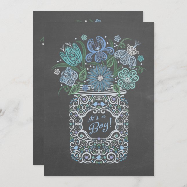 Chalkboard Lacy Mason Baby Shower It's a Boy Invitation (Front/Back)