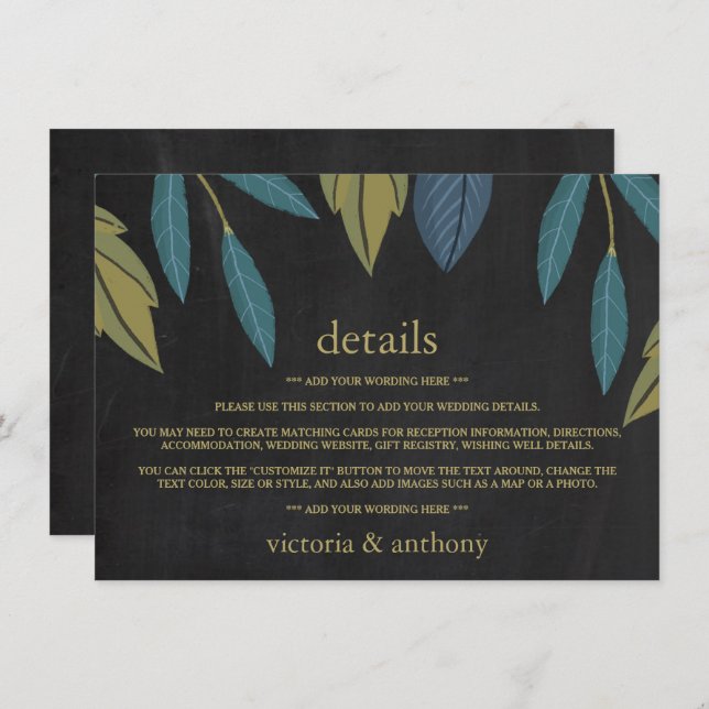 Chalkboard Leaf Wedding Detail Insert (Front/Back)