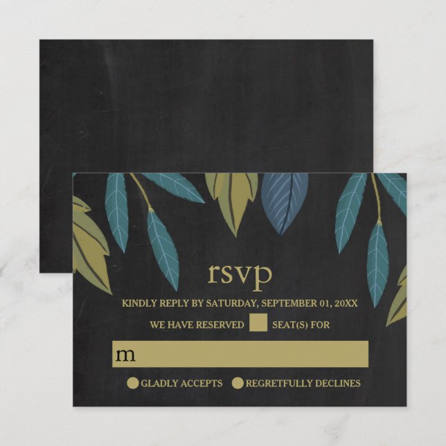 Chalkboard Leaf Wedding RSVP Card (Front/Back)