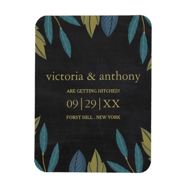 Chalkboard Leaf Wedding Save The Date Magnet (Vertical)