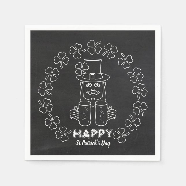 Chalkboard Leprechaun, St Patrick's Day Party Napkin (Front)