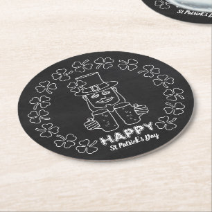 Chalkboard Leprechaun, St Patrick's Day Round Paper Coaster