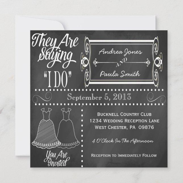 Chalkboard Lesbian Wedding Invitations (Front)