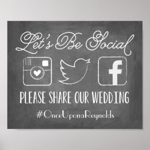 Chalkboard Let's Be Social Wedding Hashtag Sign