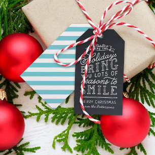 Chalkboard Lettering Blue Stripes Holiday Gift Tags