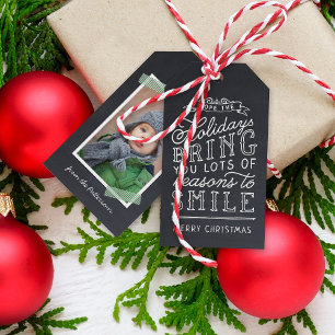 Chalkboard Lettering Festive Family Photo Holiday Gift Tags