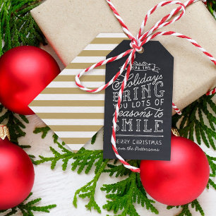Chalkboard Lettering Gold Stripes Holiday Gift Tags
