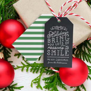 Chalkboard Lettering Green Stripes Holiday Gift Tags