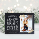 Chalkboard Lettering Holiday Photo Card<br><div class="desc">Affordable custom printed Christmas photo cards with simple templates for customization. This fun design features cute hand-lettered style typography on a faux chalkboard background with gold striped washi tape around your photo. The text reads "Hope the holidays bring you lots of reasons to smile". Personalize it with your photos, family...</div>