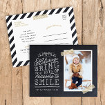 Chalkboard Lettering Holiday Photo Card<br><div class="desc">Affordable custom printed holiday photo postcards with simple templates for customisation. This fun design features cute hand-lettered style typography on a faux chalkboard background with gold striped washi tape around your photo. The text reads "Hope the holidays bring you lots of reasons to smile". Personalise it with your photos, family...</div>