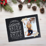 Chalkboard Lettering Holiday Photo Card<br><div class="desc">Affordable magnetic holiday photo cards with simple templates for customisation. This fun design features cute hand-lettered style typography on a faux chalkboard background with gold striped washi tape around your photo. The text reads "Hope the holidays bring you lots of reasons to smile". Personalise it with your photos, family name,...</div>