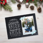 Chalkboard Lettering Holiday Photo Card<br><div class="desc">Affordable magnetic holiday photo cards with simple templates for customisation. This fun design features cute hand-lettered style typography on a faux chalkboard background with aqua striped washi tape around your photo. The text reads "Hope the holidays bring you lots of reasons to smile". Personalise it with your photos, family name,...</div>