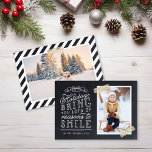 Chalkboard Lettering Holiday Photo Card<br><div class="desc">Affordable custom printed holiday photo cards with simple templates for customisation. This fun design features cute hand-lettered style typography on a faux chalkboard background with gold striped washi tape around your photo. The text reads "Hope the holidays bring you lots of reasons to smile". Personalise it with your photos, family...</div>