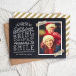 Chalkboard Lettering Holiday Photo Card<br><div class="desc">Affordable custom printed holiday photo cards with simple templates for customisation. This fun design features cute hand-lettered style typography on a faux chalkboard background with gold striped washi tape around your photo. The text reads "Hope the holidays bring you lots of reasons to smile". Personalise it with your photos, family...</div>