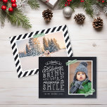 Chalkboard Lettering Holiday Photo Card<br><div class="desc">Affordable custom printed holiday photo cards with simple templates for customisation. This fun design features cute hand-lettered style typography on a faux chalkboard background with green striped washi tape around your photo. The text reads "Hope the holidays bring you lots of reasons to smile". Personalise it with your photos, family...</div>