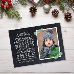 Chalkboard Lettering Holiday Photo Card<br><div class="desc">Affordable magnetic holiday photo cards with simple templates for customisation. This fun design features cute hand-lettered style typography on a faux chalkboard background with green striped washi tape around your photo. The text reads "Hope the holidays bring you lots of reasons to smile". Personalise it with your photos, family name,...</div>