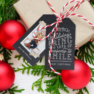 Chalkboard Lettering Holiday Photo Gift Tags