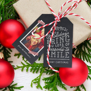 Chalkboard Lettering Holiday Photo Gift Tags