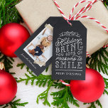Chalkboard Lettering Holiday Photo Gift Tags<br><div class="desc">Custom printed holiday gift tags personalised with your photos and text. This fun two-sided design features cute hand-lettered style typography on a faux chalkboard background and gold striped washi tape around your photo. The text reads "Hope the holidays bring you lots of reasons to smile". Personalise it with your photo,...</div>
